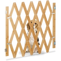 Relaxdays Hundeabsperrgitter, ausziehbar bis 126 cm, 70-82 cm hoch, Bambus, Hunde Schutzgitter für Treppe & Tür, Natur