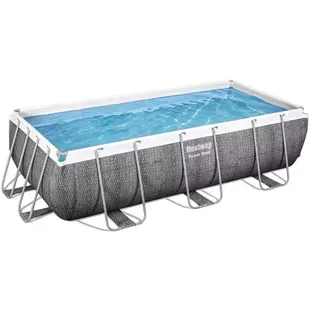 BESTWAY Power Steel Frame Pool Set 404 x 201 x 100 cm inkl. Filterpumpe grau Rattanoptik