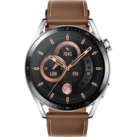 Huawei Watch GT3 46 mm Edelstahl, braunes Lederarmband