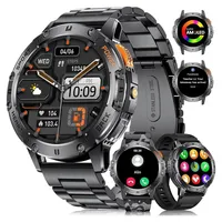 Fur Herren Militär, 530mAh Akku/Amoled Sportuhr mit Taschenlampe/3 Armbänder, 120+ Sportmodi, IP68 wasserdichte Fitnessuhr mit 24/7 Herzfrequenz - Schwarz