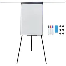 Relaxdays Flipchart Whiteboard magnetisch, höhenverstellbar, Dreibein, Stifteablage, Alu-Rahmen, HB: 100x70 cm, schwarz