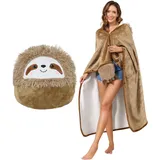 MSISILY Faultier Kuscheldecke, Tragbare Decke Faultier Geschenk für Frauen, Sofadecke Sloth Kuscheldecke Flauschig, Cartoon Faultier Kuscheldecke mit Kapuze und Ärmeln