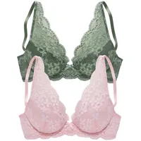 PETITE FLEUR Push-up-BH Damen khaki+rosa Gr.75D