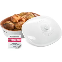 Römertopf Brottopf weiß 6,5 Liter – ovaler Brotbehälter aus natürlicher Keramik mit Deckel – zur Aufbewahrung von Brot, Brötchen, Obst & Gemüse – atmungsaktiv & spülmaschinengeeignet