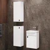 Planetmöbel Badmöbel Set Waschtisch mit Unterschrank 40 x 60 x 29 cm mit 2X Midischrank 32 x 75 x 23 cm für Badezimmer, Gäste WC & Bad, Weiß