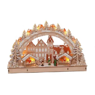 Spetebo LED Holz Schwibbogen 45x28 cm - Motiv Kinder im Winterwald - Lichterbogen Fensterdeko beleuchtet