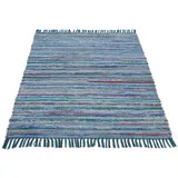 carpetfine »Kelim Chindi, Wendeteppich«, rechteckig, 6 mm Höhe, handgewebt, Fleckerlteppich mit Fransen, auch vielen in Läufergrößen blau 160x230 cm | Moderner Teppich für Wohn- und Schlafzimmer