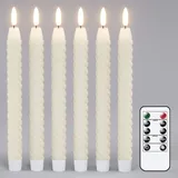 Eldnacele LED Stabkerzen flackernd mit Fernbedienung und Timerfunktion, batteriebetriebene Echtwachs-Spiral-Fensterkerzen elektrisch für Weihnachten, Heimdekoration (2 x 25 cm, Elfenbein)