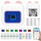 Ambesty Mini Drucker, Mobiler Fotodrucker, Tragbarer Mini Fotodrucker mit Sieben Farben LED und Spiegeln, Wireless Thermodrucker mit 13 Rollen Druckerpapie, Smartphone Bluetooth Drucker (Rosa)