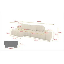 altdecor Ecksofa Cord mit Schlaffunktion 2-Sitzer Beige