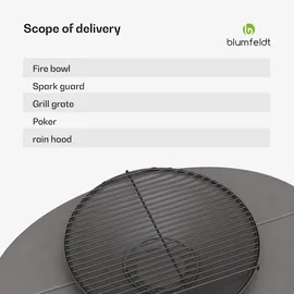 Blumfeldt Ebeko 3-in-1 Feuerschale Mit Grillrost & Tisch, nutzbar Funkenschutz, Schwarz