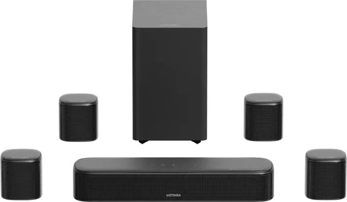 ULTIMEA 7.1-Kanal Soundbar mit Dolby Atmos für TV, 5,25-Zoll-Subwoofer, 420 W Spitzenleistung, App-Steuerung, VoiceMX, BassMX, 4 Surround-Lautsprecher, HDMI eARC – Aura S5T
