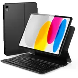 Qulose Tastatur Hülle für iPad 10. Generation 10.9 Zoll 2022, iPad 10. Generation Tastatur Hülle, Ultraflaches Magnetisches Folio Bluetooth Tastatur, Typ C Ladefunktion, QWERTZ, Schwarz