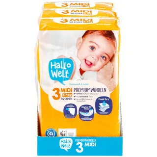 Hallo Welt Windeln Gr. 3 Midi 46 Stück, 3er Pack