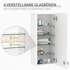 kleankin Medizinschrank, weiß, Glas, 20x70x30 cm, Badezimmer, Badezimmerschränke, Medizinschränke