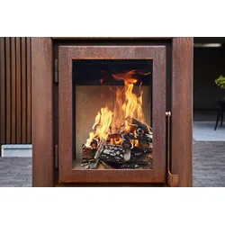 Terrassenkamin Quaruba XL 2 Seiten Glas mit Rollen