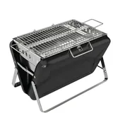 Outsunny Holzkohlegrill aus Edelstahl BBQ Smoker mit Grillrost Holzkohle Grill mit Griff klappbaren Beinen, Kohlegrill Standgrill für Barbeque Camping Terrasse Garten 40 x 28 x 25,5 cm Schwarz   Aosom