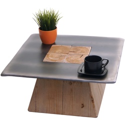 Couchtisch MCW-L76, Wohnzimmertisch Beistelltisch, Industrial Massiv-Holz MVG, 60x60cm natur mit Metall-Optik