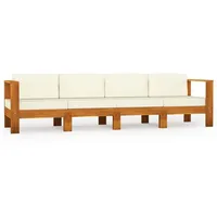 vidaXL 4-Sitzer-Gartensofa mit Cremeweißen Auflagen Massivholz Akazie