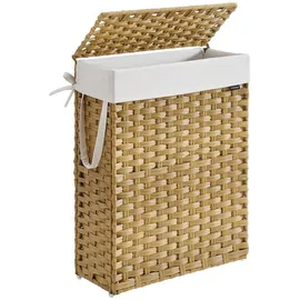 Songmics Wäschekorb schmal, Wäschesammler 55 L, Wäschebox, faltbar, 46 x 20 x 61 cm (aus synthetischem Rattan, geflochten), mit Deckel und Griffen, herausnehmbarer Wäschesack, pastellgelb beige|gelb