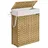 Songmics Wäschekorb schmal, Wäschesammler 55 L, Wäschebox, faltbar, 46 x 20 x 61 cm (aus synthetischem Rattan, geflochten), mit Deckel und Griffen, herausnehmbarer Wäschesack, pastellgelb beige|gelb