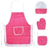 Naapesi Kinderschürze 100% Baumwolle,Kinder Kochschürze mit Taschen,Kochmütze Set inkl,Ofenhandschuhe & Hitzeschutzpad,Elastische Kochmütze,Universal-Schürze für Kochen, Backen, Malen, 3-8 Jahre