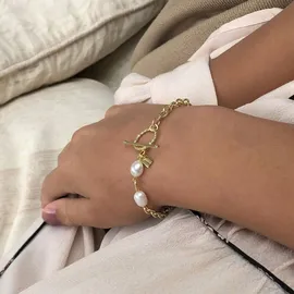 AILORIA SHOUHEI Armband aus 925 Sterling Silber mit gold/weißer Perle weiß 20 cm