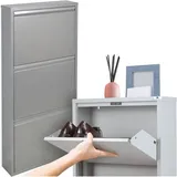 Schmale Metall-Schuhschrank 3-türig Grau 15 cm Tiefe Kompakt - Grau