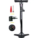 Dunlop Fahrradpumpe mit Manometer - Luftpumpe für Dunlop-, Presta- und Schrader-Ventil - 12 Bar/180PSI - Schwarz