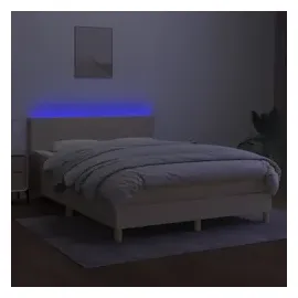vidaXL Boxspringbett mit Matratze & LED Creme 140x190 cm Stoff
