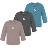 normani Outdoor Sports 3er Pack Baby Merino Longsleeve Taupo in Blau/Anthrazit/Rosa | Gr.: 110/116
