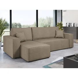 Mirjan24 Ecksofa Karl, Eckcouch, Couch mit Bettkasten und Schlaffunktion, L-Form, Ottomane universal, Dekorative Kissen-Set (Farbe: Lima 80) - Beige
