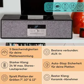 Auna Plattenspieler für Schallplatten, Plattenspieler mit Lautsprecher, MP3, , USB, Schallplattenspieler mit Bluetooth & Fernbedienung,... - Schwarz