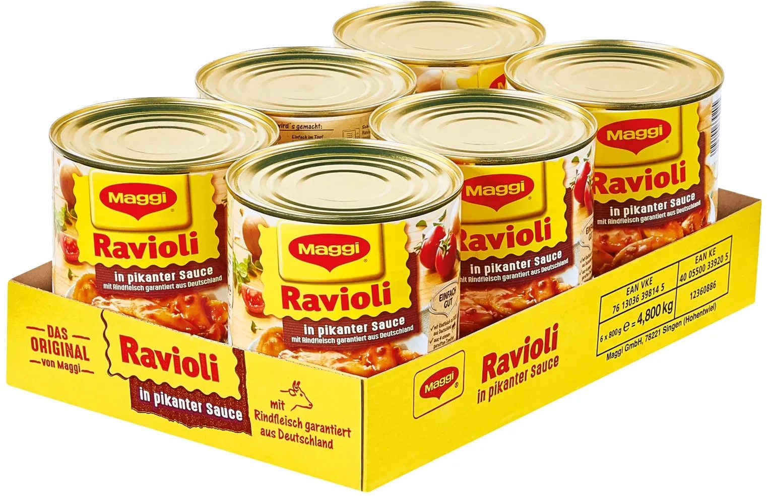 Maggi Ravioli in pikanter Sauce mit Fleisch 800 g, 6er Pack
