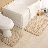 Rutschfeste 50 x 80 CM Badematte und 50 x 40 CM WC Vorleger 2 Teilig Badezimmerteppich Set Weiche Badvorleger mit Kopfsteinpflaster Muster Waschbare Badteppiche für Badezimmer ( Beige)