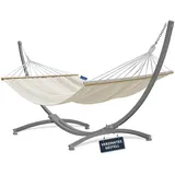 Potenza Outdoor Hängematte mit Gestell für 2 Personen I Stabhängematte XXL 220x160, 200kg I Verzinkter Hängemattengestell 220kg Wetterfest (Ecru, Gestell Grau)