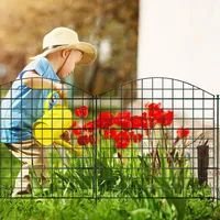 Jaxguom Teichzaun Gartenzaun Steckzaun Komplettset Metall 20 Zaunelemente Länge 14.96 m, Inkl 24 Befestigungsstäbe, Hundezaun, Gitterzaun Set für Tierbarriere (Oberbogen,Grün)