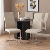 4er Set Esszimmerstuhl Küchen Schwingstuhl Stoffbezug beige Freischwinger Design