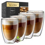 ElbFuchs® Doppelwandige Latte Macchiato Gläser Set [4x 350ml] Kristallklare Thermogläser doppelwandig | Ideal als Cappuccino Gläser | Kaffegläser | Teegläser