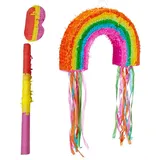 relaxdays Pinata Set Regenbogen mit Stab und Maske grün|orange