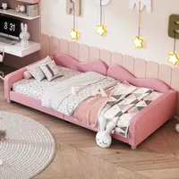 Rosa 90x200cm Kinderbett Polsterbett (Ohne Matratze) Schlafsofa Bettgestell Teddystoff weiches Bett mit Rückenlehne und Armlehnen Jugendbett - Rosa
