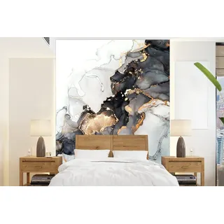 MuchoWow Fototapete Marmor - Schwarz - Weiß - Gold - Luxus - Abstrakt, Matt, bedruckt, Montagefertig Vinyl Tapete, Wandtapete, 205x280 cm bunt 2.05 m x 3 m