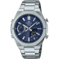 Smartwatch CASIO EDIFICE, silber (edelstahlfarben, blau), Smartwatches, Solaruhr, Armbanduhr, Herrenuhr, Super Illuminator, Edelstahlarmband