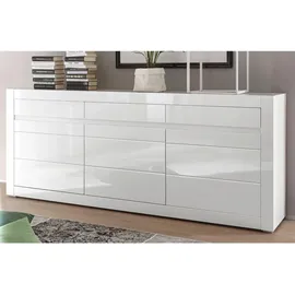 furn.design Sideboard, Weiß, Hochglanz, Grau, Holzwerkstoff, Nachbildung, Uni, 3 Fächer, 3 Schubladen, Rechteckig, 217x90x42 cm, Wohnzimmer, Kommoden & Sideboards, Sideboards