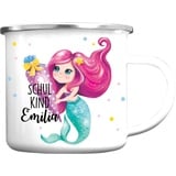 Wandtattoo Loft Kindertasse mit Namen und Meerjungfrau Motiv, Emaille Tasse Kinder mit Namen, Camping Tasse Kinder, Kindertasse personalisiert, Trinkbecher Kinder, Schulkind Tasse mit Namen