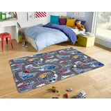 HANSE HOME Spielteppich Straße – Kinderteppich rutschfest Jungen & Mädchen Kurzflor Teppich Auto Rennstrecke-Motiv für Schlafzimmer, Kinderzimmer, Spielzimmer – 90x200cm