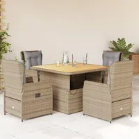IKAYAA Rattan Essgruppe für 4 Personen, Rattan Gartenmöbel Essgruppe, Gartenmöbel Set mit Verstellbare Tisch und 4 Verstellbare Hochlehner Stühlen, Garten Sitzgruppe Beige und Grau Type-3