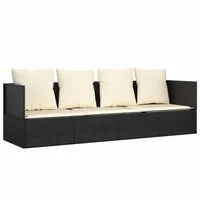 vidaXL Outdoor-Loungebett mit Kissen Schwarz Poly Rattan 203 x 58 x 56 cm