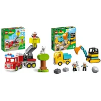 LEGO 10969 DUPLO Town Feuerwehrauto Spielzeug, Lernspielzeug für Kleinkinder ab 2 Jahren & 10931 DUPLO Bagger und Laster Spielzeug mit Baufahrzeug