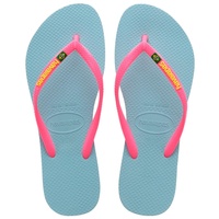 Havaianas Slim Brasil Logo Frauen Flip Flops, Blau - Blue Water, 37/38